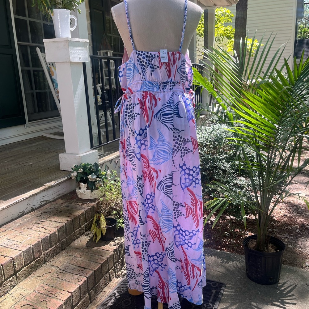 Loft NWT Maxi Dress, Double Fish Print, Spaghetti Straps, XL, Red + Blue - Picture 14 of 15